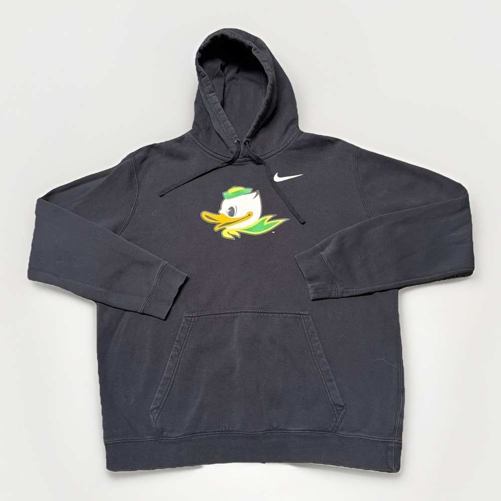 Nike Oregon Ducks Mascot White Swoosh Black Sweatshirt Hoodie Size L